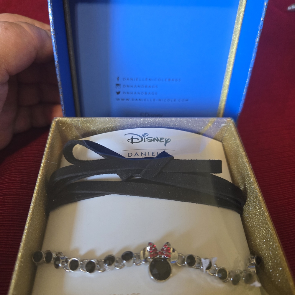 Disney Silver and Black Necklace with Red Bow